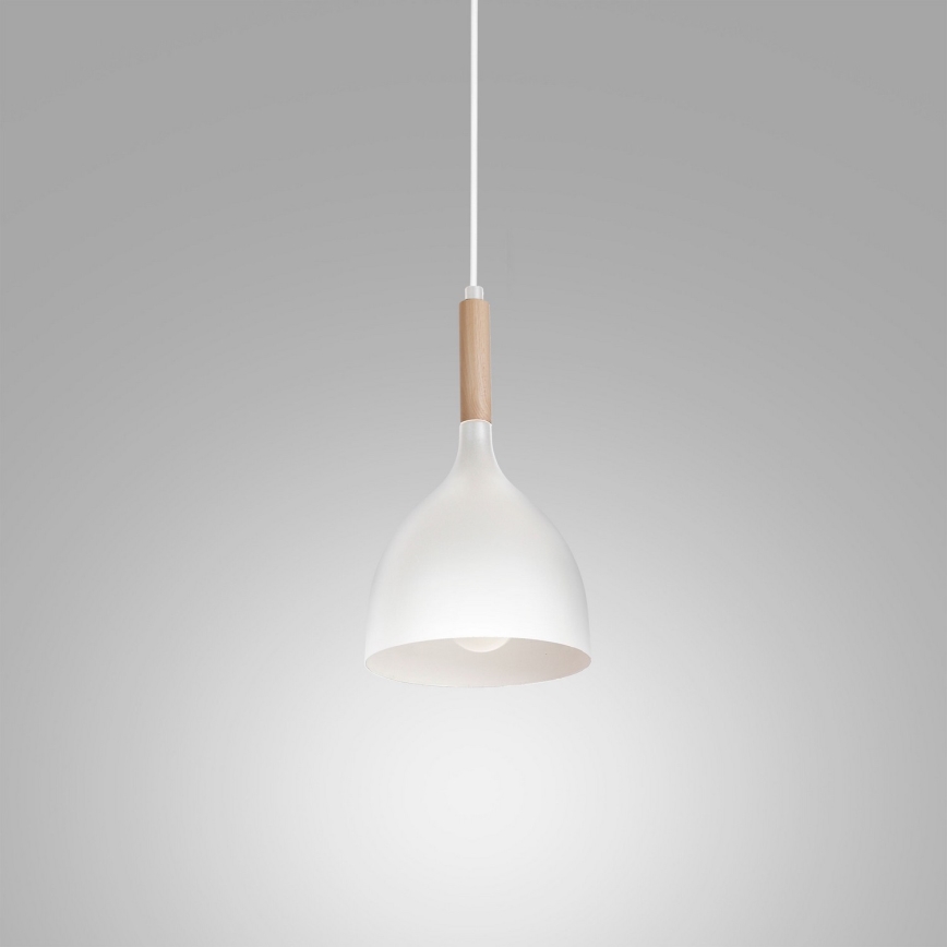 Luster na sajli NOAK WOOD 1xE27/15W/230V bela/bukva