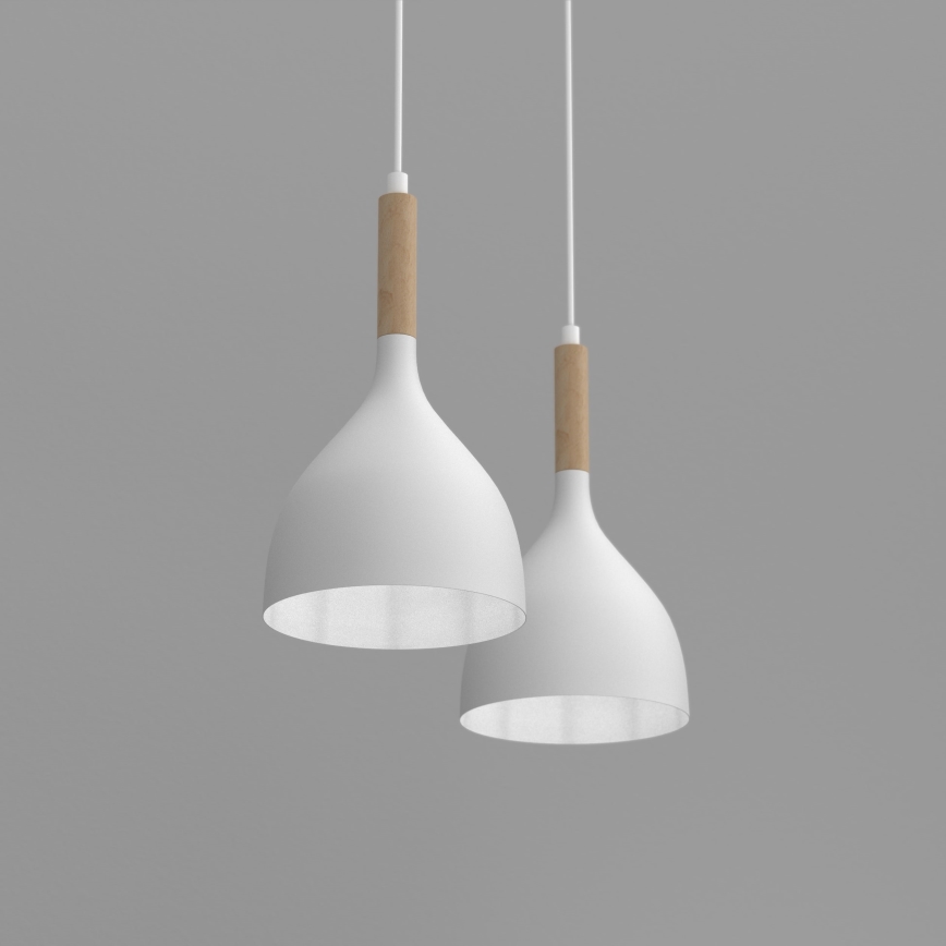 Luster na sajli NOAK WOOD 2xE27/15W/230V bela/bukva