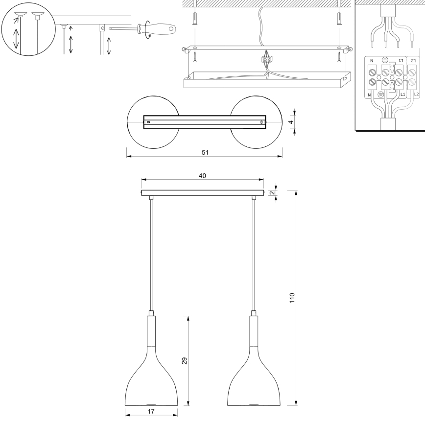 Luster na sajli NOAK WOOD 2xE27/15W/230V bela/bukva