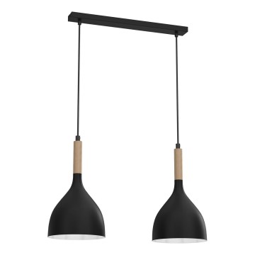Luster na sajli NOAK WOOD 2xE27/15W/230V crno/bukva