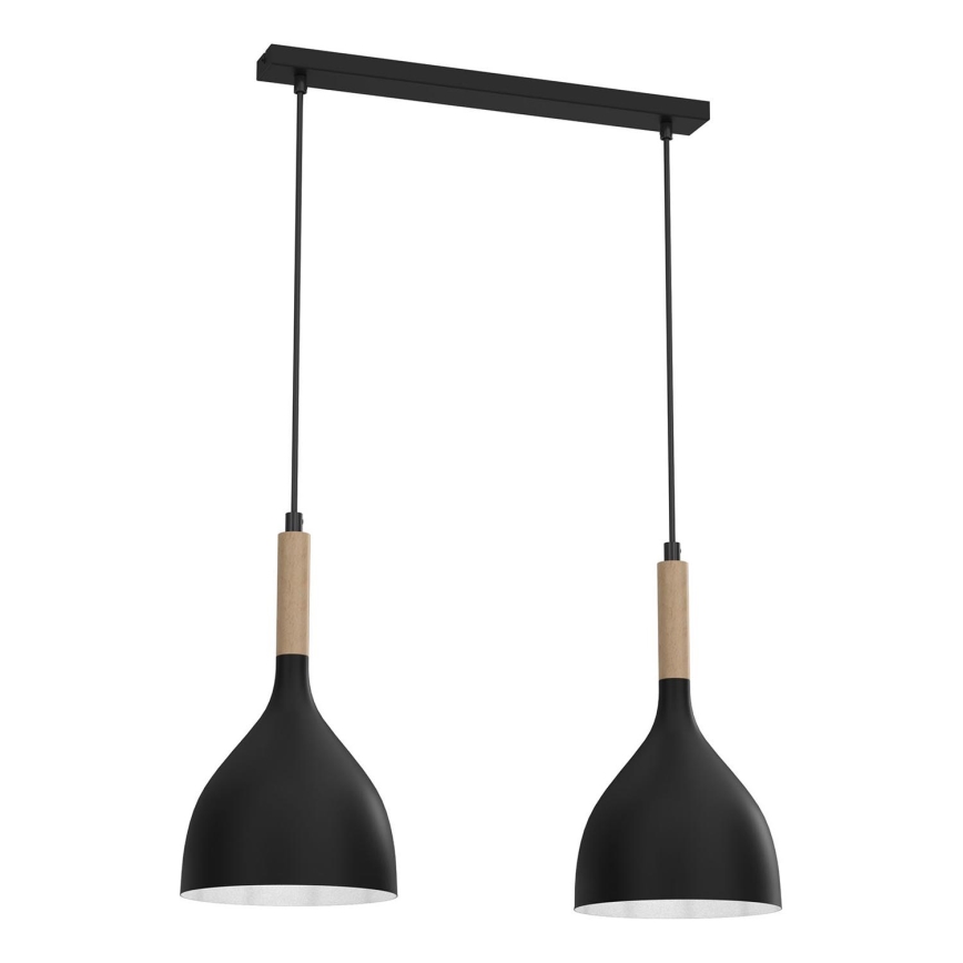 Luster na sajli NOAK WOOD 2xE27/15W/230V crno/bukva
