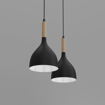Luster na sajli NOAK WOOD 2xE27/15W/230V crno/bukva