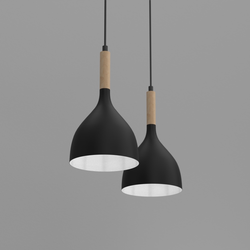 Luster na sajli NOAK WOOD 2xE27/15W/230V crno/bukva
