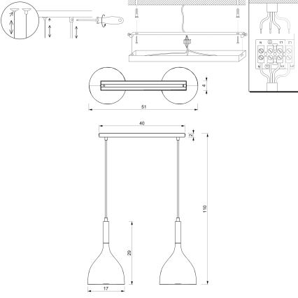 Luster na sajli NOAK WOOD 2xE27/15W/230V crno/bukva
