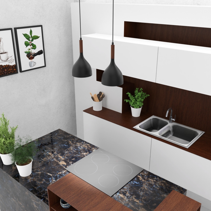 Luster na sajli NOAK WOOD 2xE27/15W/230V crno/bukva
