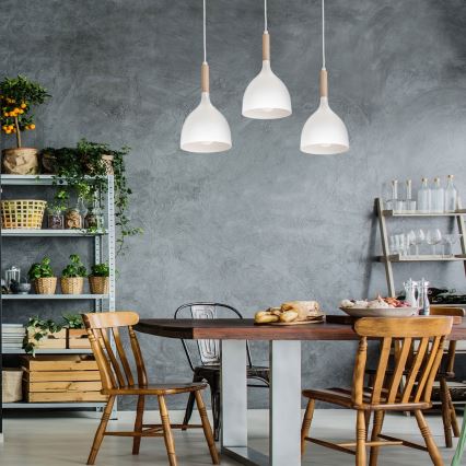 Luster na sajli NOAK WOOD 3xE27/15W/230V bela/buk