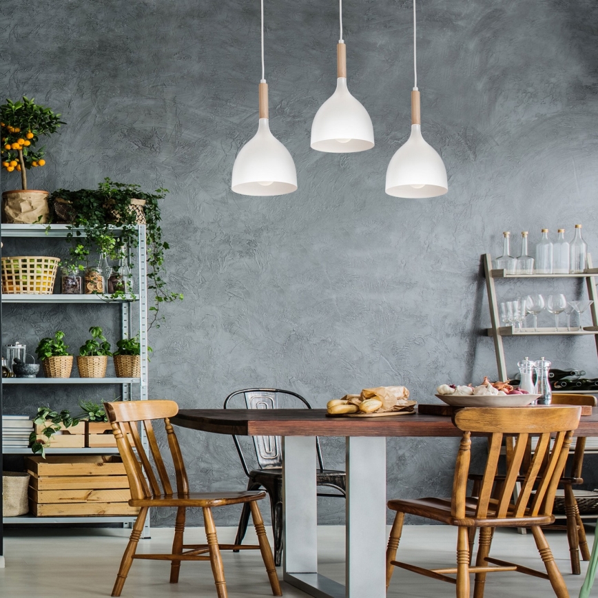 Luster na sajli NOAK WOOD 3xE27/15W/230V bela/buk