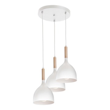 Luster na sajli NOAK WOOD 3xE27/15W/230V bela/bukva