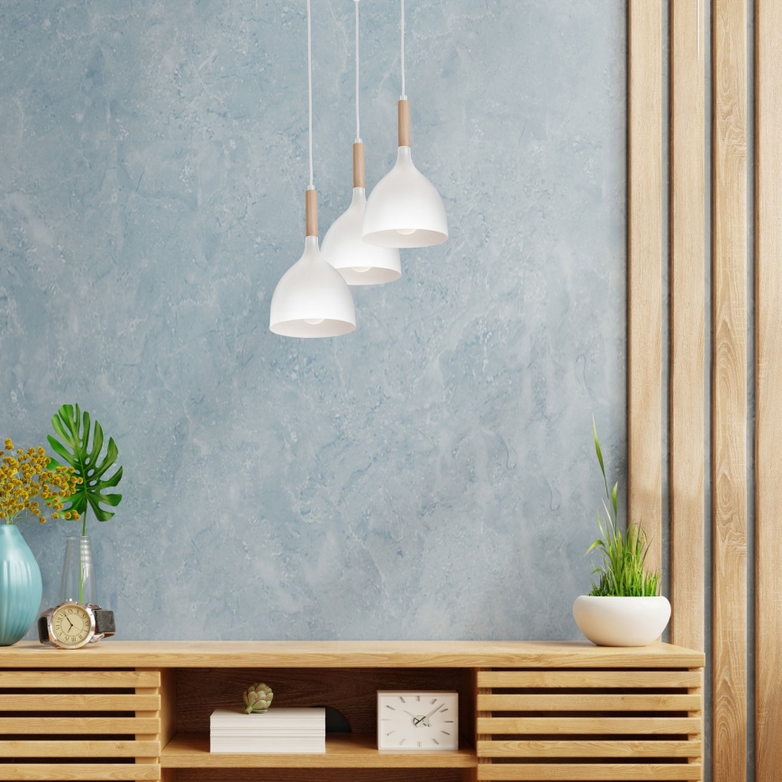 Luster na sajli NOAK WOOD 3xE27/15W/230V bela/bukva