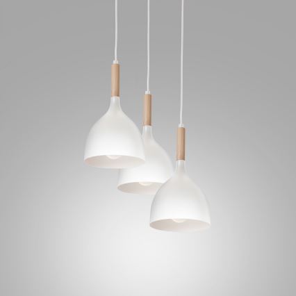 Luster na sajli NOAK WOOD 3xE27/15W/230V bela/bukva