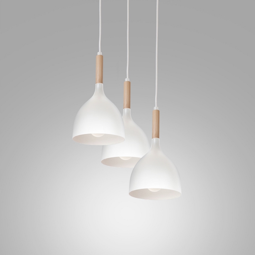Luster na sajli NOAK WOOD 3xE27/15W/230V bela/bukva
