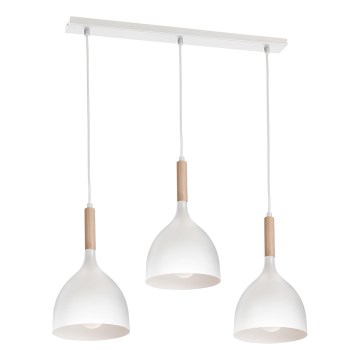 Luster na sajli NOAK WOOD 3xE27/15W/230V bela/bukva