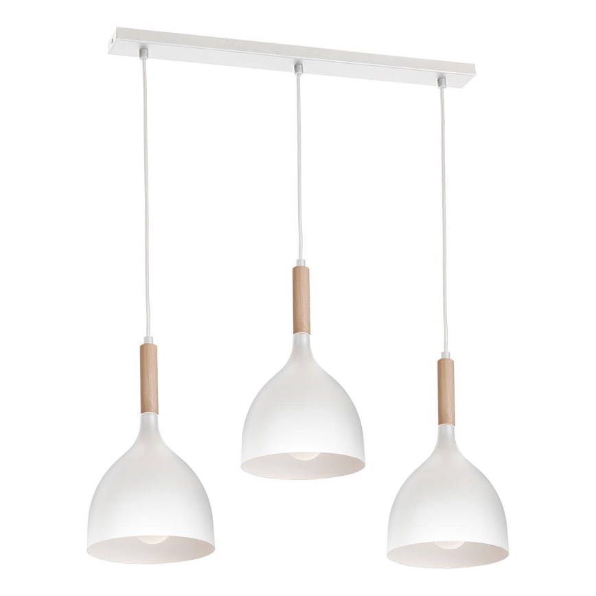 Luster na sajli NOAK WOOD 3xE27/15W/230V bela/bukva