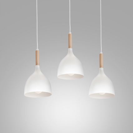 Luster na sajli NOAK WOOD 3xE27/15W/230V bela/bukva