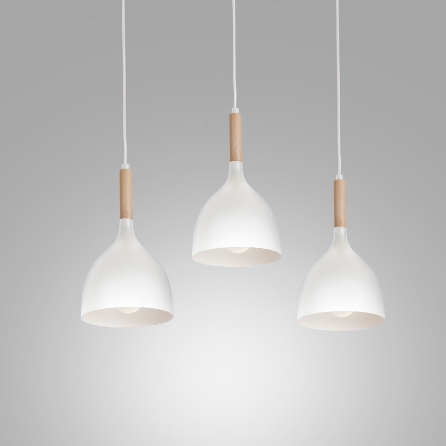 Luster na sajli NOAK WOOD 3xE27/15W/230V bela/bukva