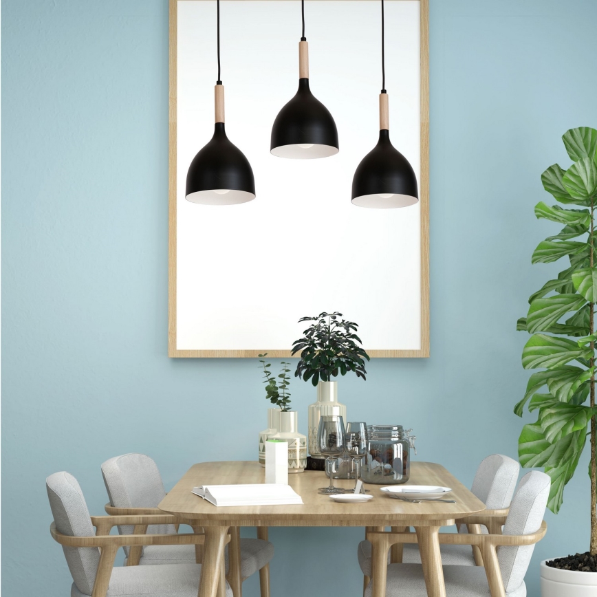 Luster na sajli NOAK WOOD 3xE27/15W/230V crna/buk