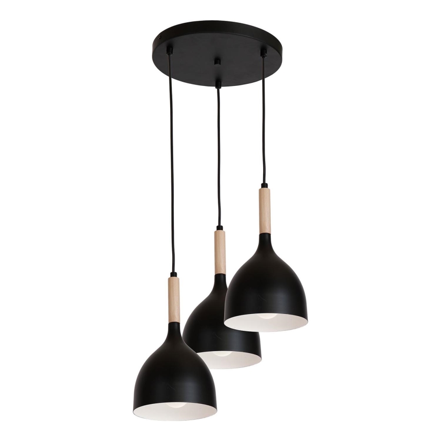 Luster na sajli NOAK WOOD 3xE27/15W/230V crno/bukva