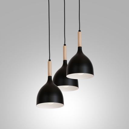 Luster na sajli NOAK WOOD 3xE27/15W/230V crno/bukva