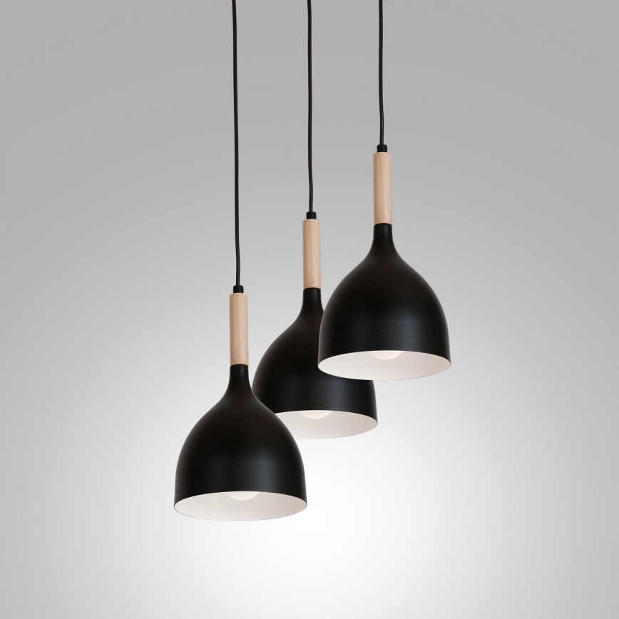 Luster na sajli NOAK WOOD 3xE27/15W/230V crno/bukva