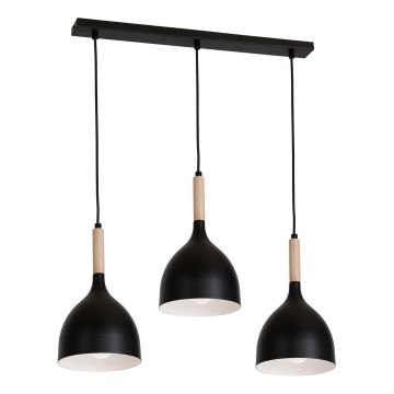 Luster na sajli NOAK WOOD 3xE27/15W/230V crno/bukva
