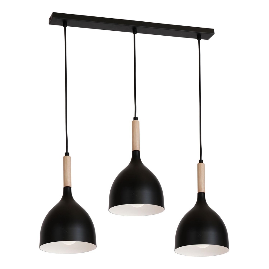 Luster na sajli NOAK WOOD 3xE27/15W/230V crno/bukva