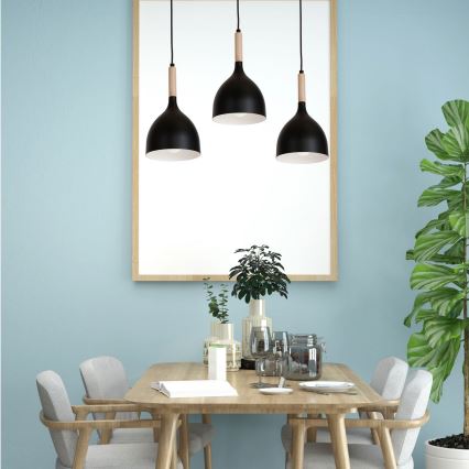 Luster na sajli NOAK WOOD 3xE27/15W/230V crno/bukva
