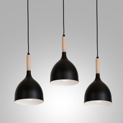 Luster na sajli NOAK WOOD 3xE27/15W/230V crno/bukva