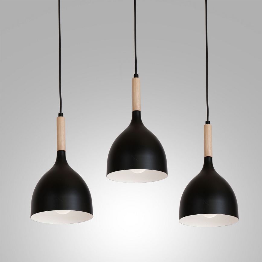 Luster na sajli NOAK WOOD 3xE27/15W/230V crno/bukva