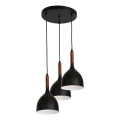 Luster na sajli NOAK WOOD 3xE27/15W/230V crno/bukva