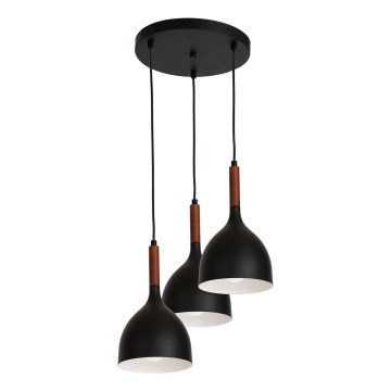 Luster na sajli NOAK WOOD 3xE27/15W/230V crno/bukva