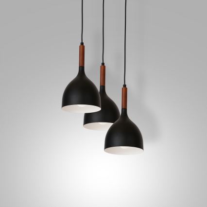 Luster na sajli NOAK WOOD 3xE27/15W/230V crno/bukva
