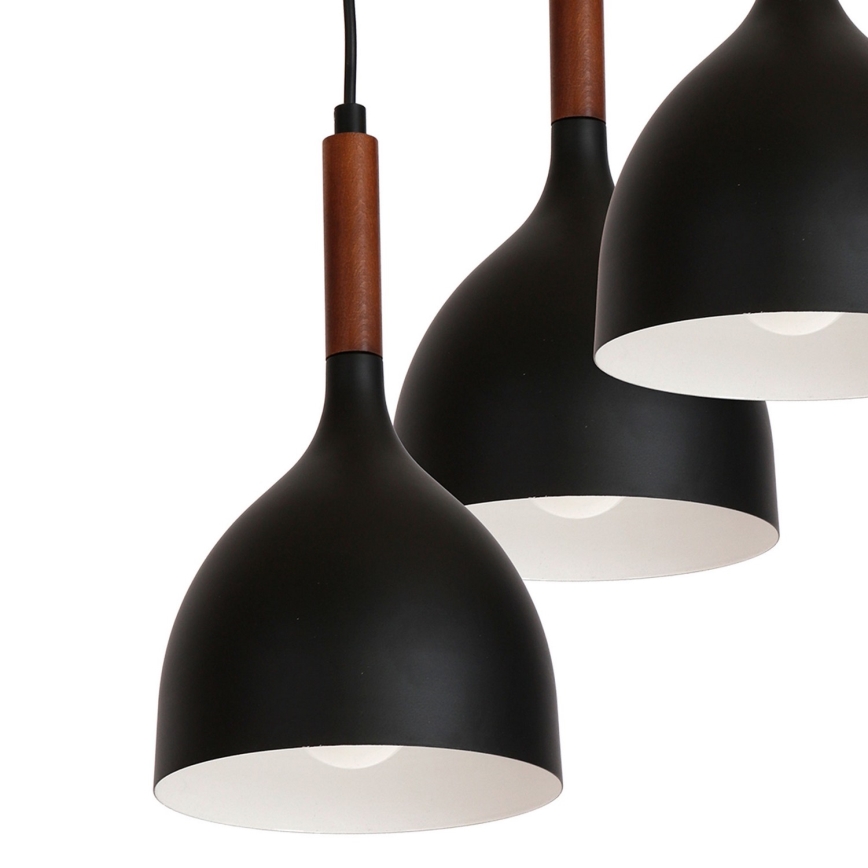 Luster na sajli NOAK WOOD 3xE27/15W/230V crno/bukva