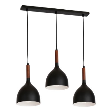 Luster na sajli NOAK WOOD 3xE27/15W/230V crno/bukva