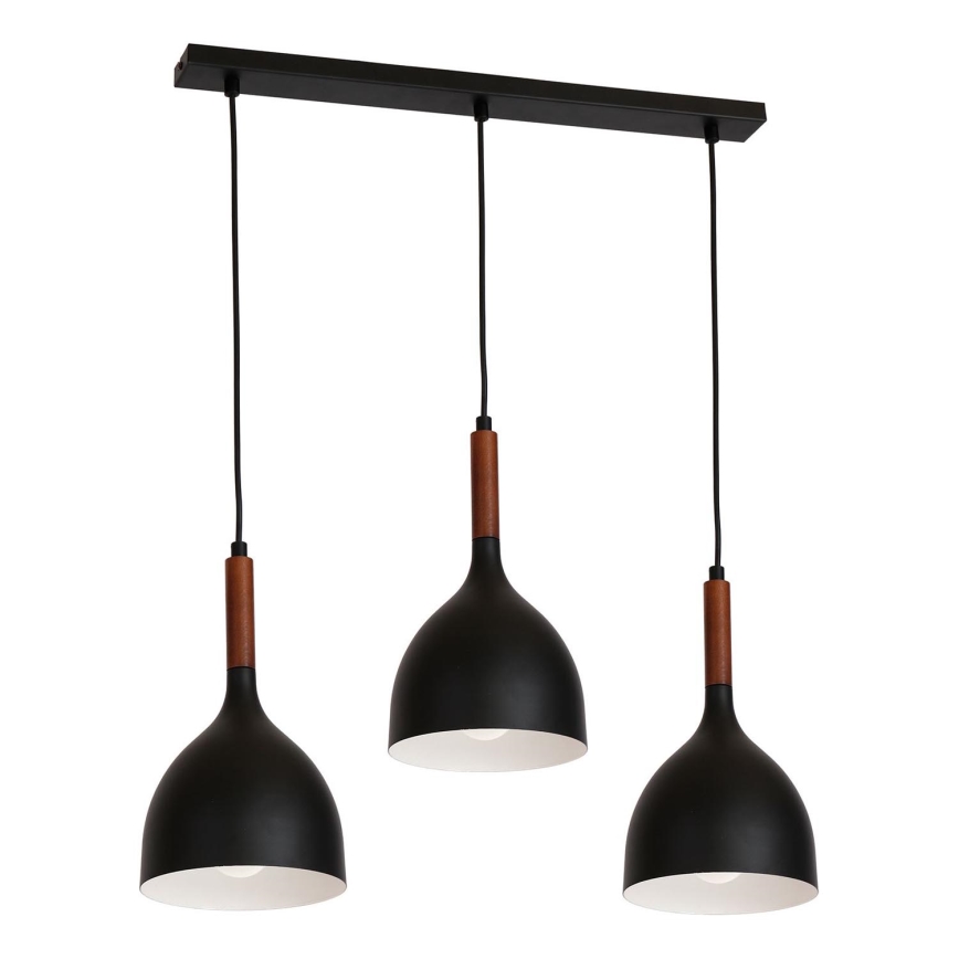Luster na sajli NOAK WOOD 3xE27/15W/230V crno/bukva