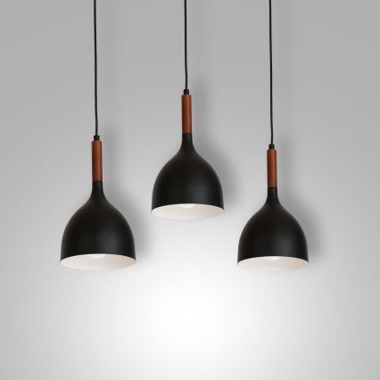 Luster na sajli NOAK WOOD 3xE27/15W/230V crno/bukva