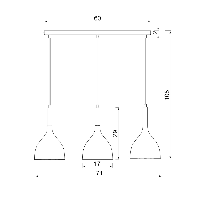 Luster na sajli NOAK WOOD 3xE27/15W/230V crno/bukva