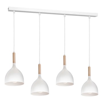 Luster na sajli NOAK WOOD 4xE27/15W/230V bela/bukva