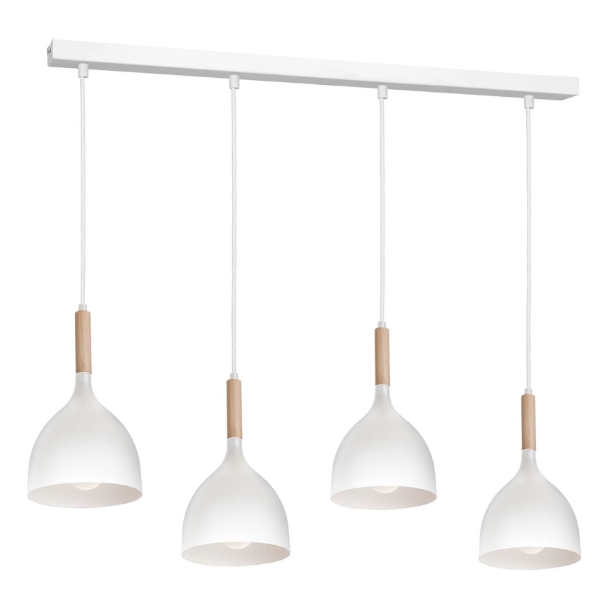 Luster na sajli NOAK WOOD 4xE27/15W/230V bela/bukva