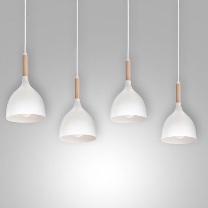 Luster na sajli NOAK WOOD 4xE27/15W/230V bela/bukva