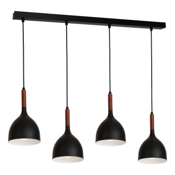 Luster na sajli NOAK WOOD 4xE27/15W/230V crno/bukva