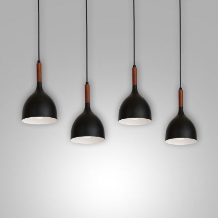 Luster na sajli NOAK WOOD 4xE27/15W/230V crno/bukva