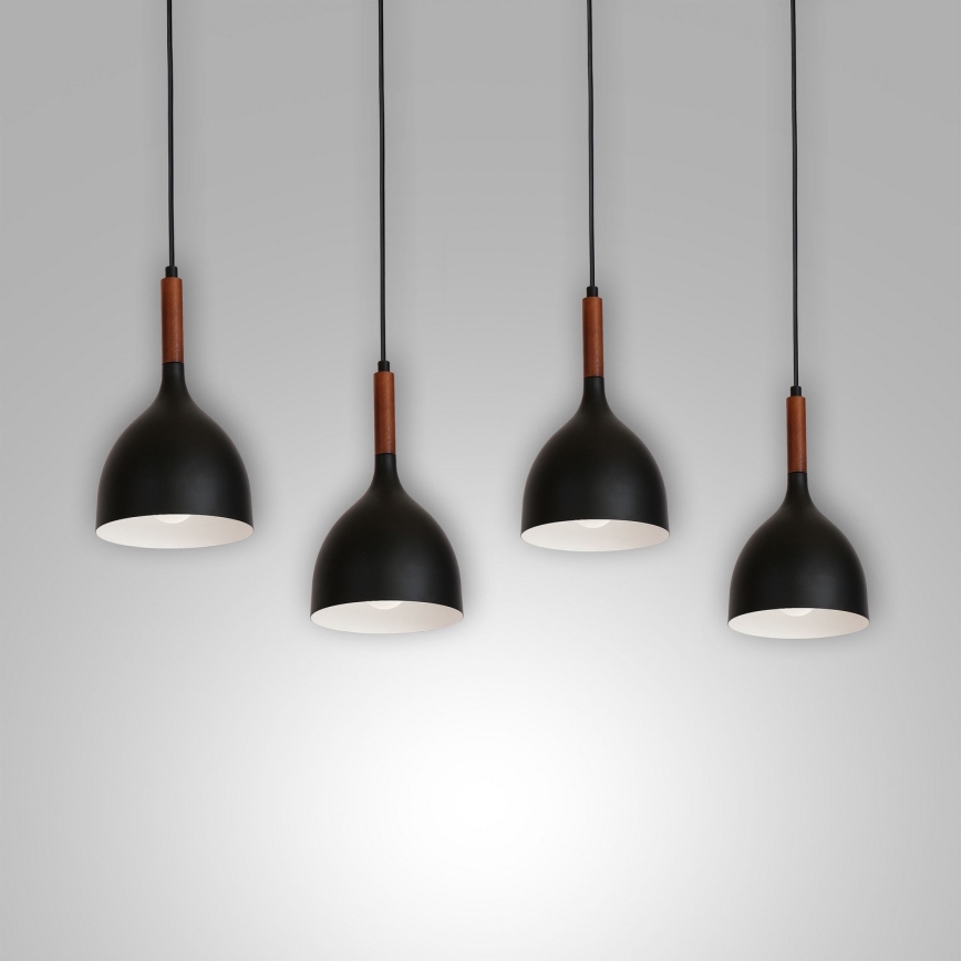 Luster na sajli NOAK WOOD 4xE27/15W/230V crno/bukva