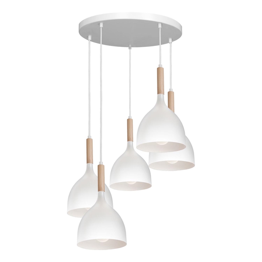 Luster na sajli NOAK WOOD 5xE27/15W/230V bela/bukva