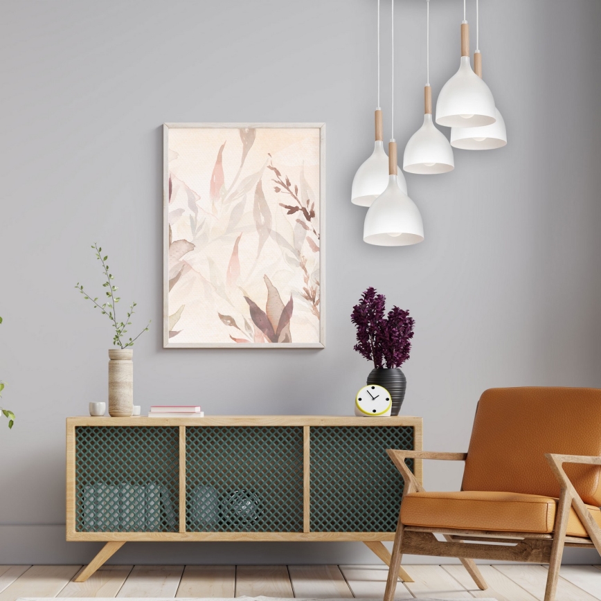 Luster na sajli NOAK WOOD 5xE27/15W/230V bela/bukva
