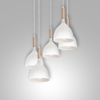 Luster na sajli NOAK WOOD 5xE27/15W/230V bela/bukva