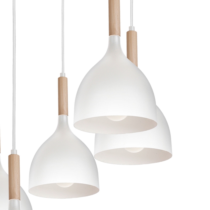 Luster na sajli NOAK WOOD 5xE27/15W/230V bela/bukva