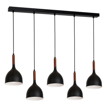 Luster na sajli NOAK WOOD 5xE27/15W/230V crno/bukva