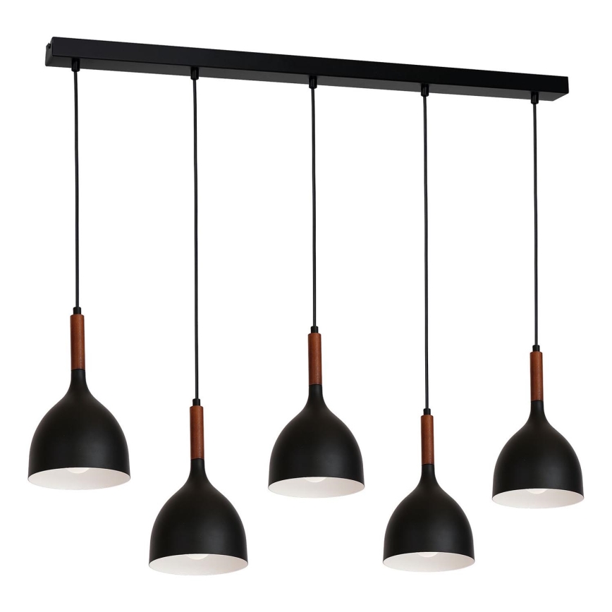 Luster na sajli NOAK WOOD 5xE27/15W/230V crno/bukva