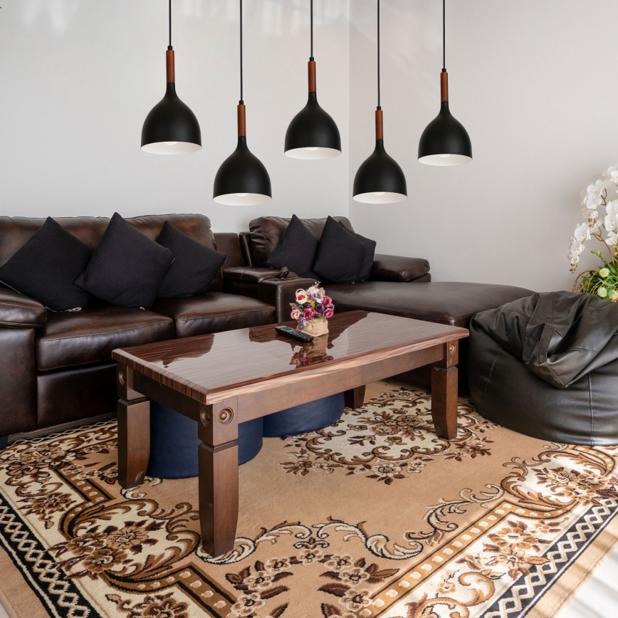 Luster na sajli NOAK WOOD 5xE27/15W/230V crno/bukva