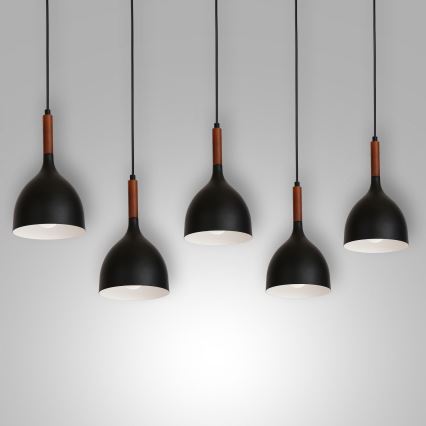 Luster na sajli NOAK WOOD 5xE27/15W/230V crno/bukva